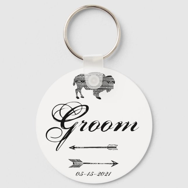 Llavero Groom Key Chain Boho Buffalo Tribal Pattern Bohemi (Anverso)