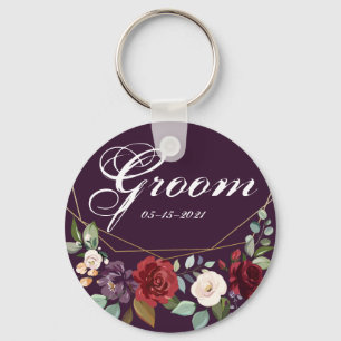 Llavero Groom Key Chain Plum Purple Rosas Gold Geométrico