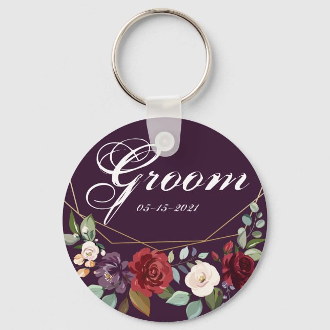 Llavero Groom Key Chain Plum Purple Rosas Gold Geométrico (Anverso)