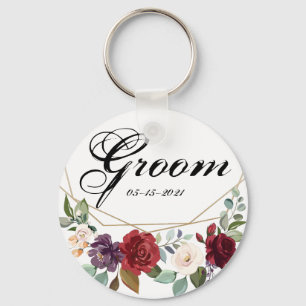 Llavero Groom Key Chain White Roses Gold Geométrico