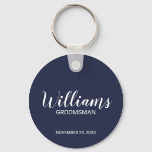Llavero Groomsman personalizado con escritura moderna azul
