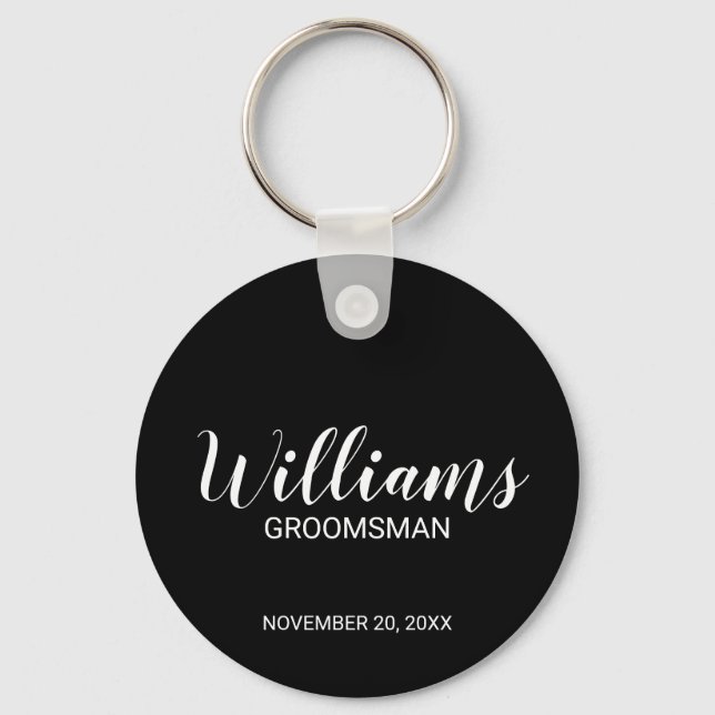 Llavero Groomsman personalizado con escritura moderna negr (Anverso)