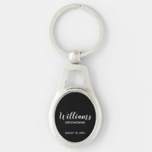 Llavero Groomsman personalizado con escritura moderna negr