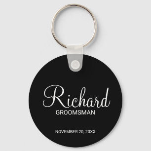Llavero Groomsman personalizado con escritura moderna negr
