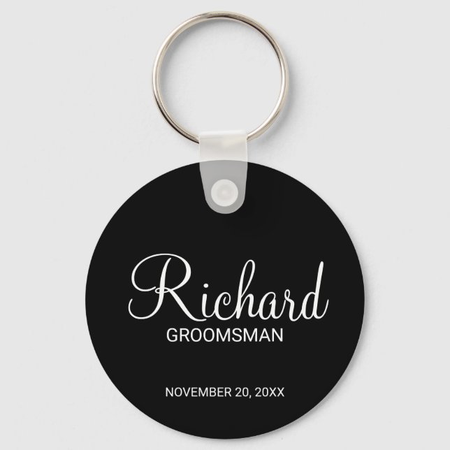 Llavero Groomsman personalizado con escritura moderna negr (Anverso)