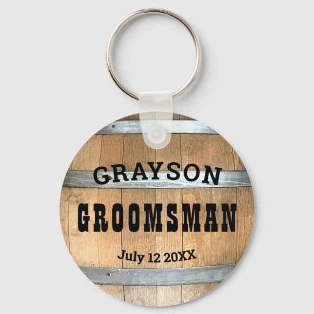 Llavero Groomsman Rustic Whiskey Barrel Keychain (Anverso)