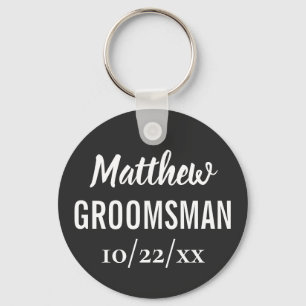 Llavero Groomsman Tipografía moderna Boda negro