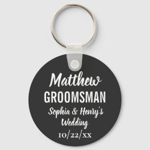 Llavero Groomsman Tipografía moderna Boda negro