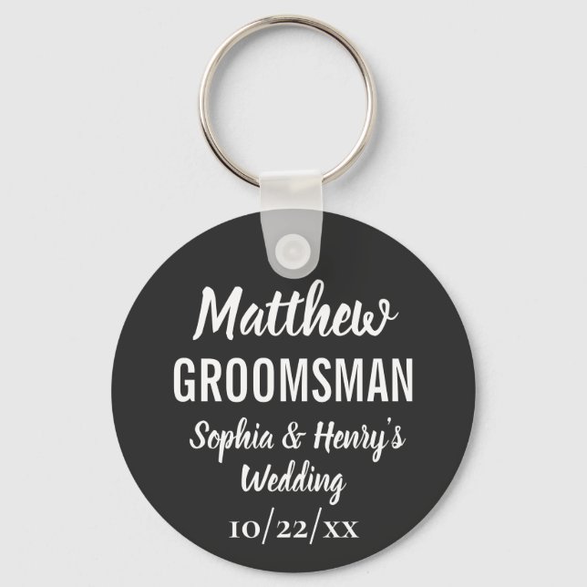 Llavero Groomsman Tipografía moderna Boda negro (Anverso)