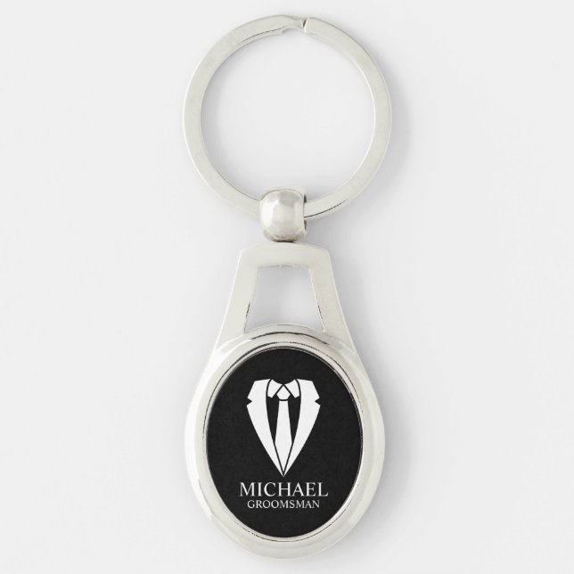 Llavero Groomsmen personalizado de Boda negro (Anverso)