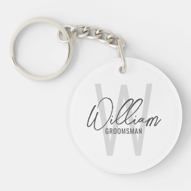 Llavero Groomsmen personalizado de escritura moderna (Frente)