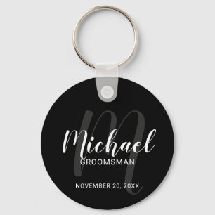 Llavero Groomsmen personalizado de escritura moderna negra