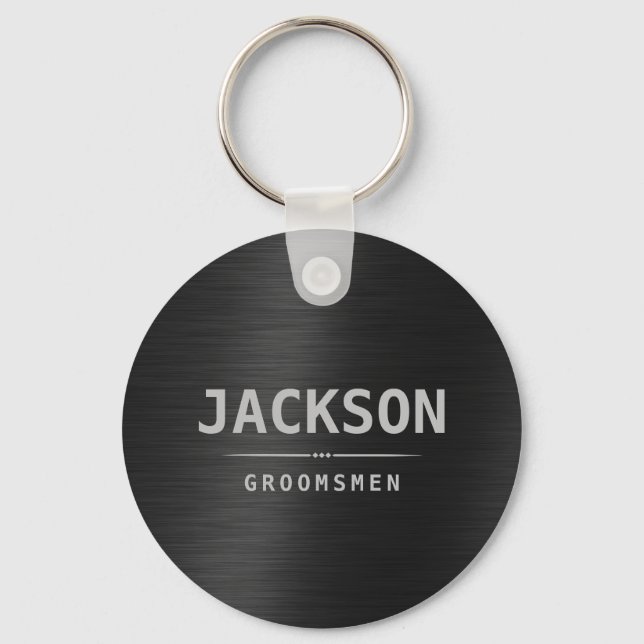 Llavero Groomsmen personalizado de nombre simple negro mod (Anverso)