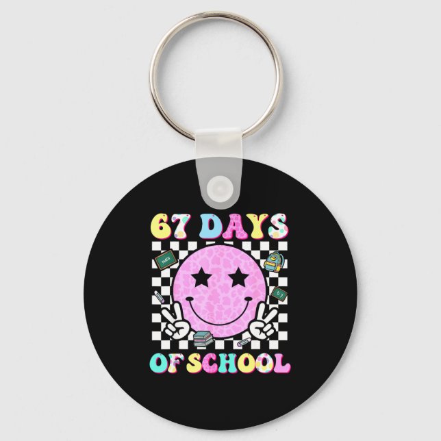 Llavero Groovy 67 Days Of School Smile Face Teacher Kids W (Anverso)