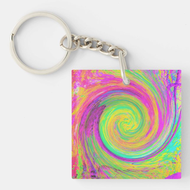 Llavero Groovy Abstract Púrpura y Amarillo líquido Swirl (Frente)