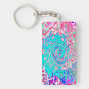 Llavero Groovy Aqua Blue and Pink Resumen Swirte Retro