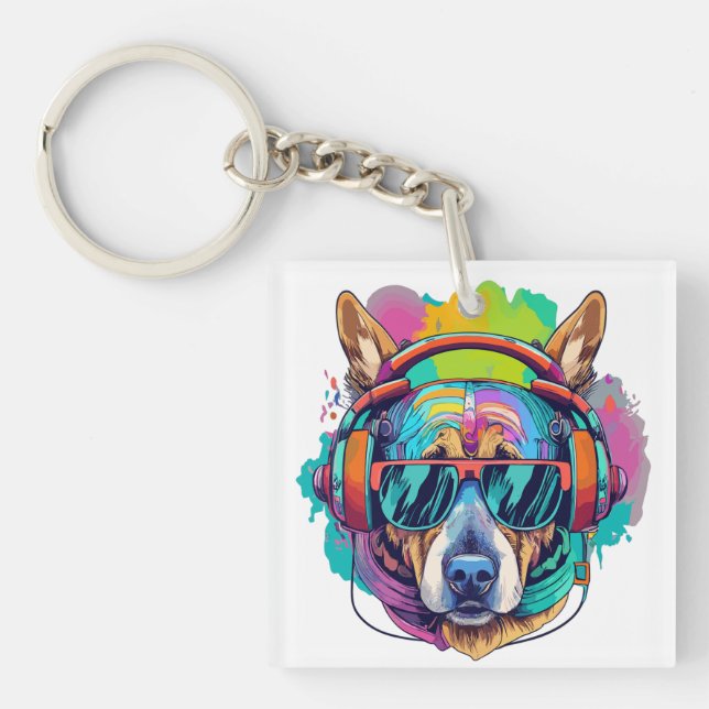 Llavero Groovy Canine Vibes : Perro Guay con audífonos (Frente)