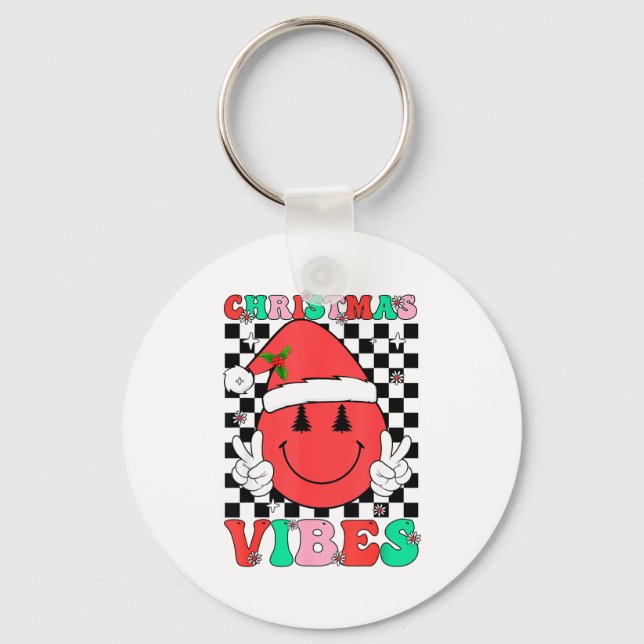 Llavero Groovy Christmas Vibes Smile Face Santa Hat Xmas T (Anverso)