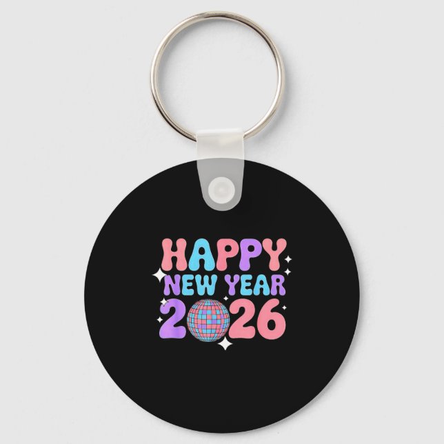 Llavero Groovy Cute Happy New Year 2026 Disco Ball  (Anverso)