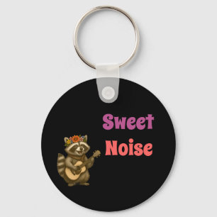 Llavero Groovy Cute Raccoon Guitarista de la Corona Floral