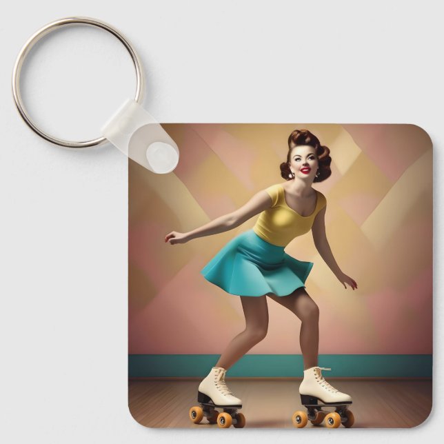 Llavero "Groovy Glide: Ritmos retro sobre ruedas de esquí" (Anverso)