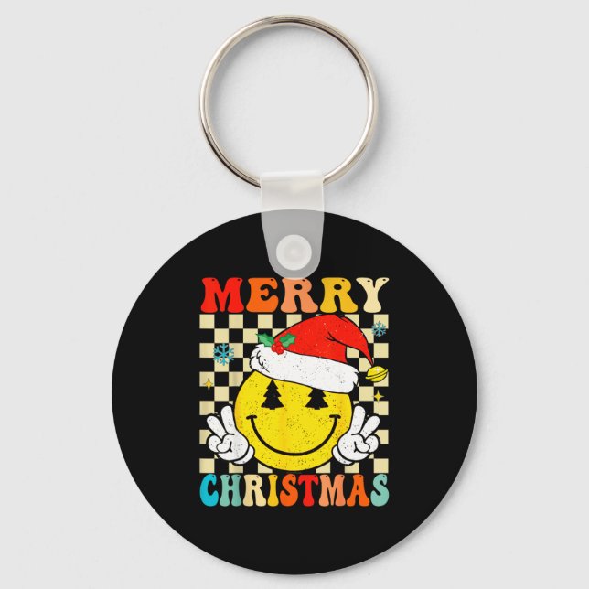 Llavero Groovy Merry Christmas Smile Face Santa Hat Xmas T (Anverso)