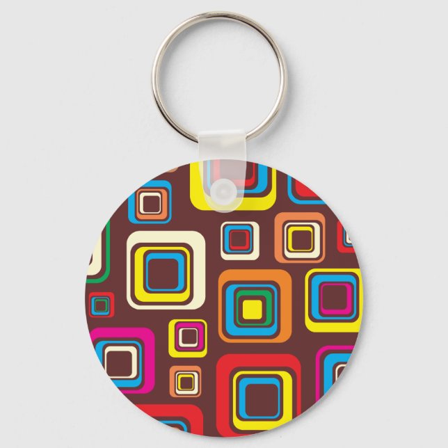 Llavero Groovy Patrón de mosaico de los años 70 cuadrado e (Anverso)