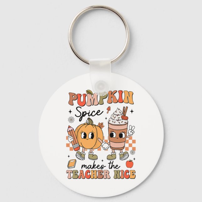Llavero Groovy Pumpkin Spice Makes Teacher Nice Fall Thank (Anverso)