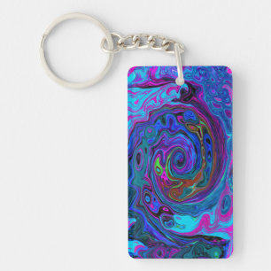 Llavero Groovy Resumen Retro Azul y Púrpura Swirl