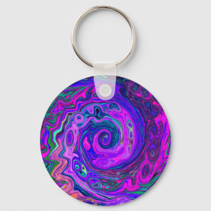 Llavero Groovy Resumen Retro Magenta y Púrpura Swirl