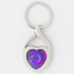Llavero Groovy Resumen Retro Magenta y Púrpura Swirl
