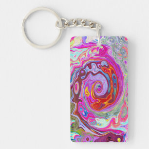 Llavero Groovy Resumen Retro Pink caliente y Blue Swirl