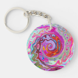 Llavero Groovy Resumen Retro Pink caliente y Blue Swirl