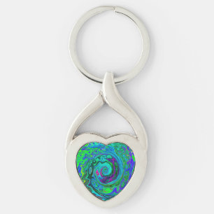 Llavero Groovy Resumen Swirl Retro Verde y Azul