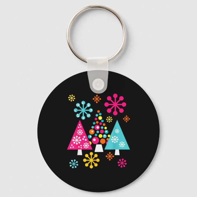 Llavero Groovy Retro Christmas Trees And Snowflakes  (Anverso)