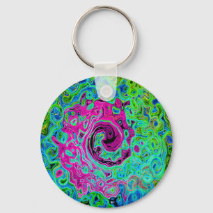 Llavero Groovy rosa caliente y azul Resumen Swirte retro