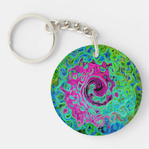 Llavero Groovy rosa caliente y azul Resumen Swirte retro