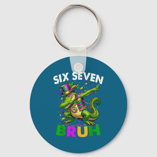 Llavero Groovy Six Seven Bruh Alligator Dabbing Mardi Gras (Anverso)