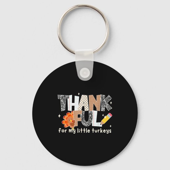 Llavero Groovy Thankful For My Little Turkeys Thanksgiving (Anverso)