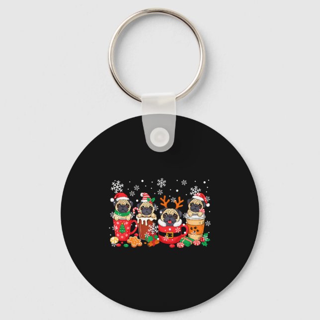 Llavero Group Santa Reindeer Pugs In Coffee C Christmas  (Anverso)
