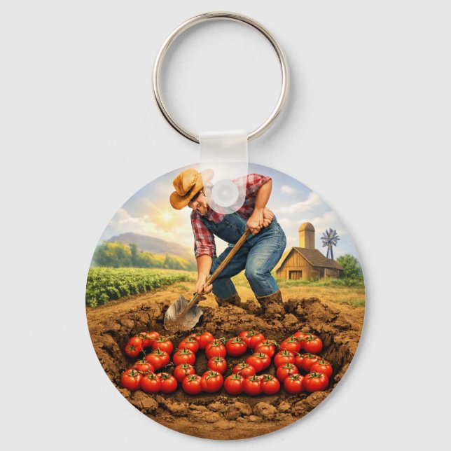 Llavero “Grow Your Own Luck Tomato Farming Keychain” (Anverso)