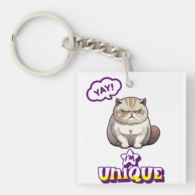 Llavero ​Grumpy Cat "YAY! I'm Unique" Funny Fridge Magnet (Frente)