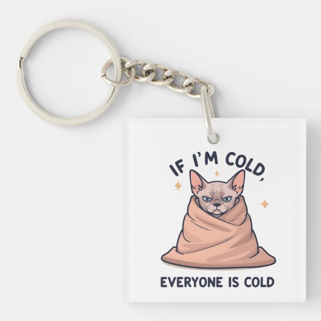 Llavero Grumpy Sphynx Cat Cold Humor Cartoon Art (Frente)