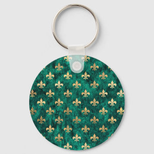 Llavero Grunge Verde Terciopelo Flor De Lis Mardi Gras