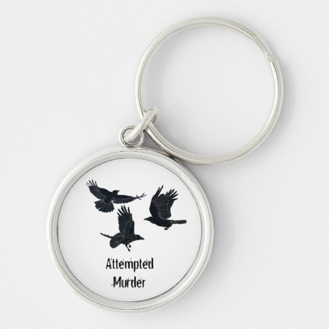 Llavero Grupo de cuervos asesinos pájaros de silueta negra (Frente)
