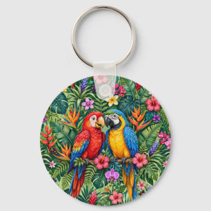 Llavero Guacamayos de la selva Loros alegres Flores vibran