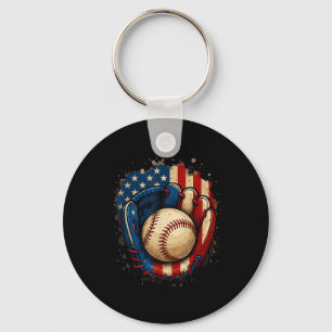 Llavero Guante de béisbol Bandera Americana Patriótico Roj