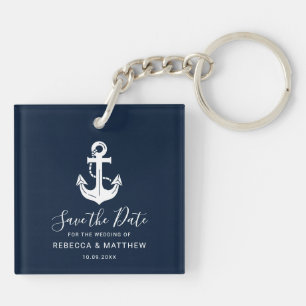 Llavero Guardar fecha personalizada boda náutica azul mari