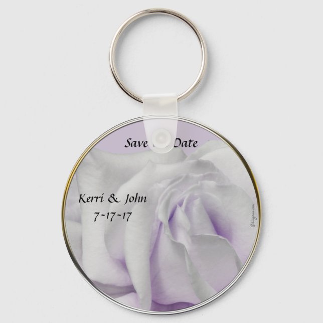 Llavero Guardar la fecha Swirly Pale Violet Wedding Favor (Anverso)