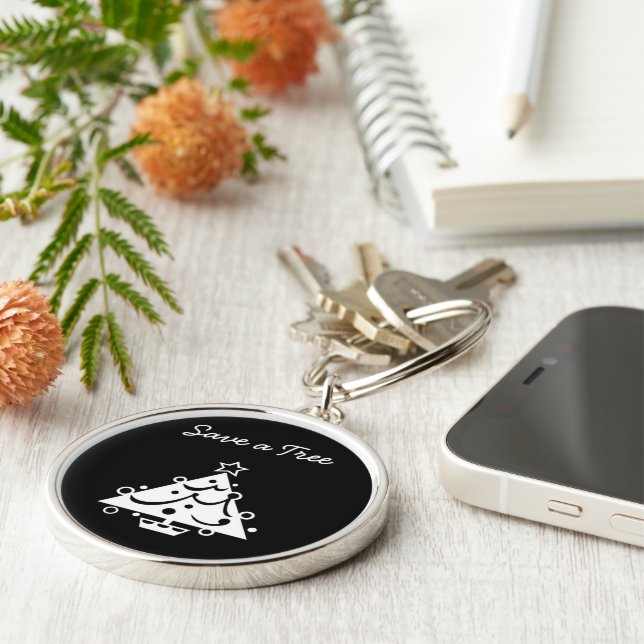 Llavero Guardar un árbol estrella de árbol de navidad negr (Lado)